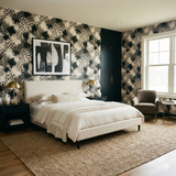Patterned Smokeveil Savannah Wallpaper with black and white animal print, stylish decor.