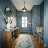 Glacialis Vein wallpaper featuring a branch pattern, styled on the wall in a hallway.