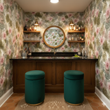 Desert Bloom Cactus Wallpaper with green and pink desert flowers, in a bar setting.
