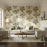 Mediterranean Olive Grove wallpaper featuring a tree pattern design.