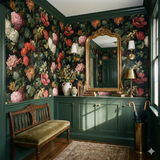 Vineland Tableau Wallpaper with floral pattern on a dark background.