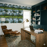 Scenic Bayou Glassline Wallpaper featuring Houston's skyline reflecting in a body of water.