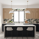Verona Verde Wallpaper featuring a terrazzo pattern, used as kitchen backsplash.
