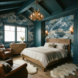 Mountain-themed wallpaper, Les Arcs Elevation, with a blue and white ski slope pattern.