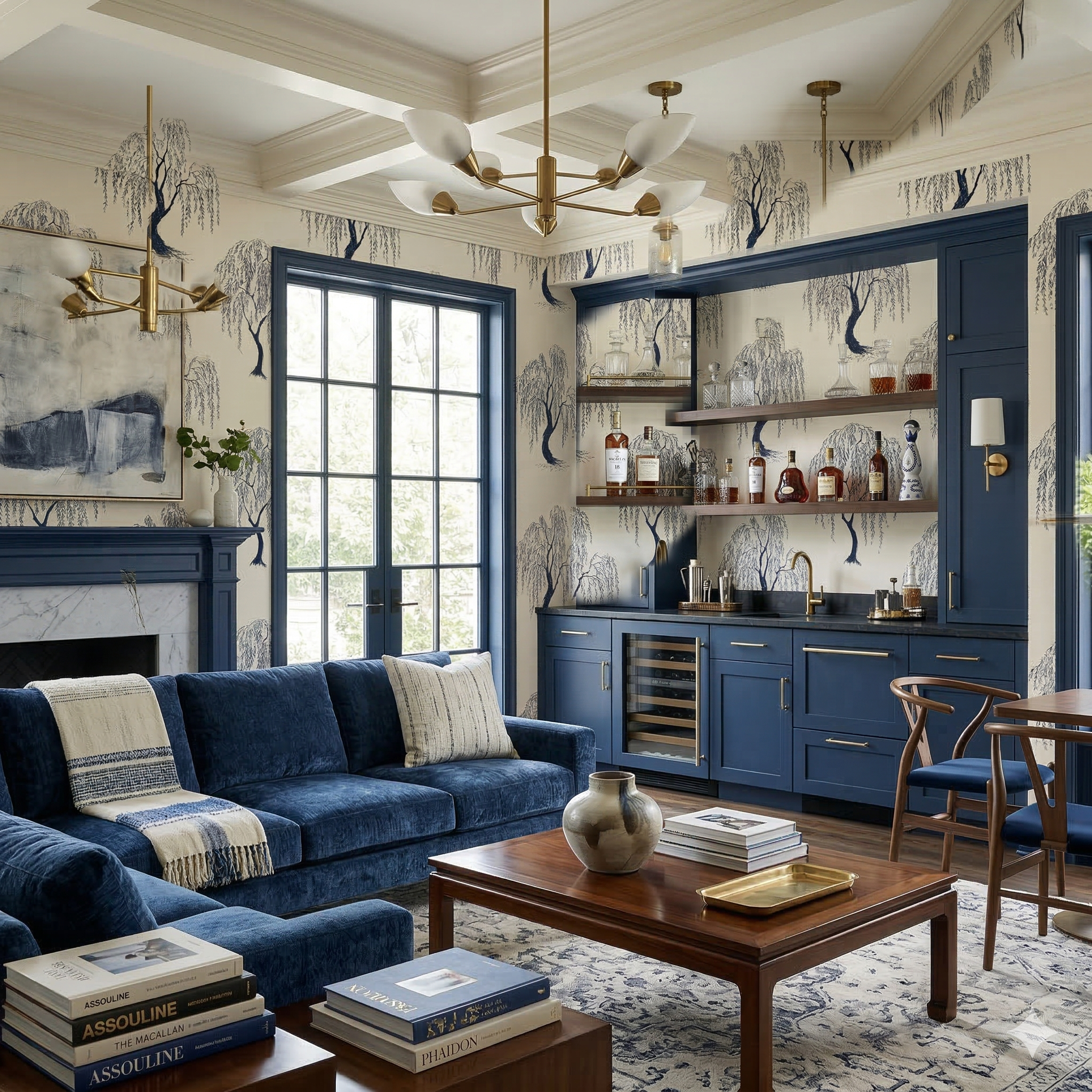 Porcelaine d’Azur Wallpaper with willow tree pattern.