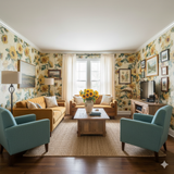 Floral patterned Solara Fields Wallpaper featuring a sunflower motif.
