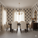 Patterned Indigo Crest Wallpaper with floral damask design.