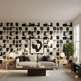 Umber blocks wallpaper with squares pattern and neutral color scheme.