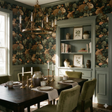 Briar Hollow Wallpaper with woodland animals pattern, set in a dining room.