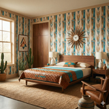 Azulé Mirage Wallpaper with blue and gold patterns on a textured backdrop.
