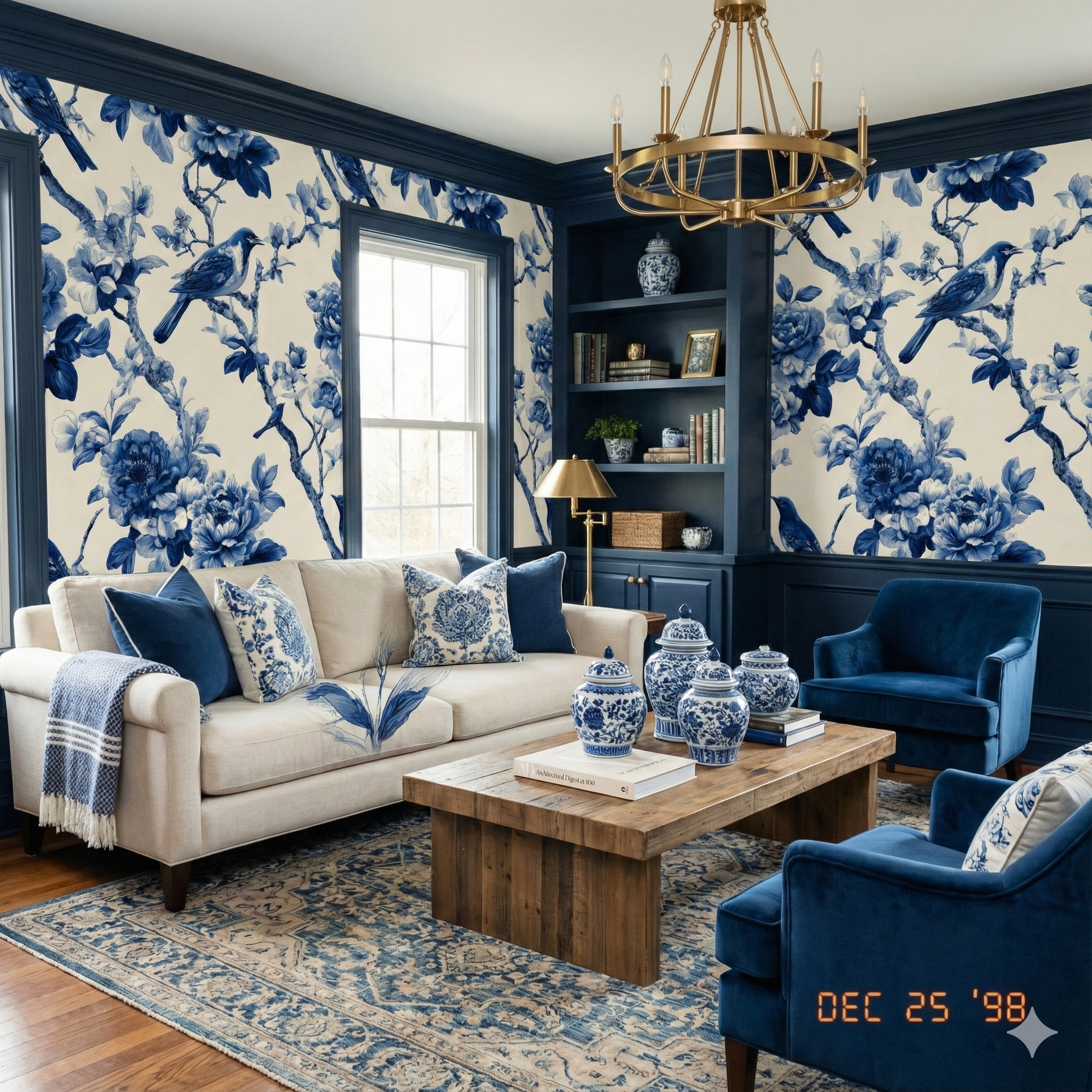 Cobalt Aviary Parlor Wallpaper