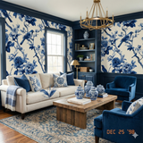Cobalt Aviary Parlor Wallpaper