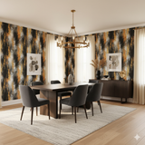 Molten Cascade Wallpaper with abstract black and gold pattern.