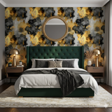 Obsidian Aureum Wallpaper with abstract gold and black watercolor pattern.