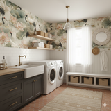 Lotus Crown Wallpaper featuring crane and lotus flower motifs, patterned with leafy accents.
