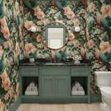 Floral wallpaper with bird pattern, in a tropical style.
