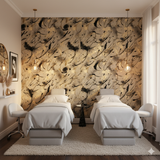 Kinetic Script Wallpaper with black and gold kinetic script pattern on a tan textured backdrop.