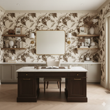 Arabica Etch wallpaper featuring a botanical pattern on an off-white textured backdrop.
