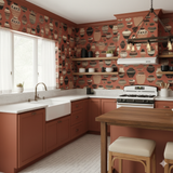 Terra Museo Wallpaper with vase pattern on red background.