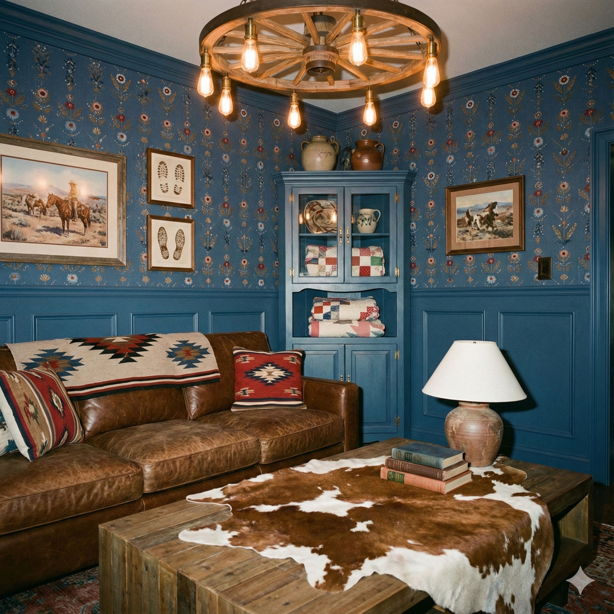 Patterned wallpaper with floral motifs, textured with a classic country style.