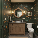 Outpost Camp Wallpaper featuring camping equipment graphics with a dark green background.
