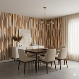 Sienna Strata wallpaper featuring vertical brushstroke stripes in varying shades of brown.