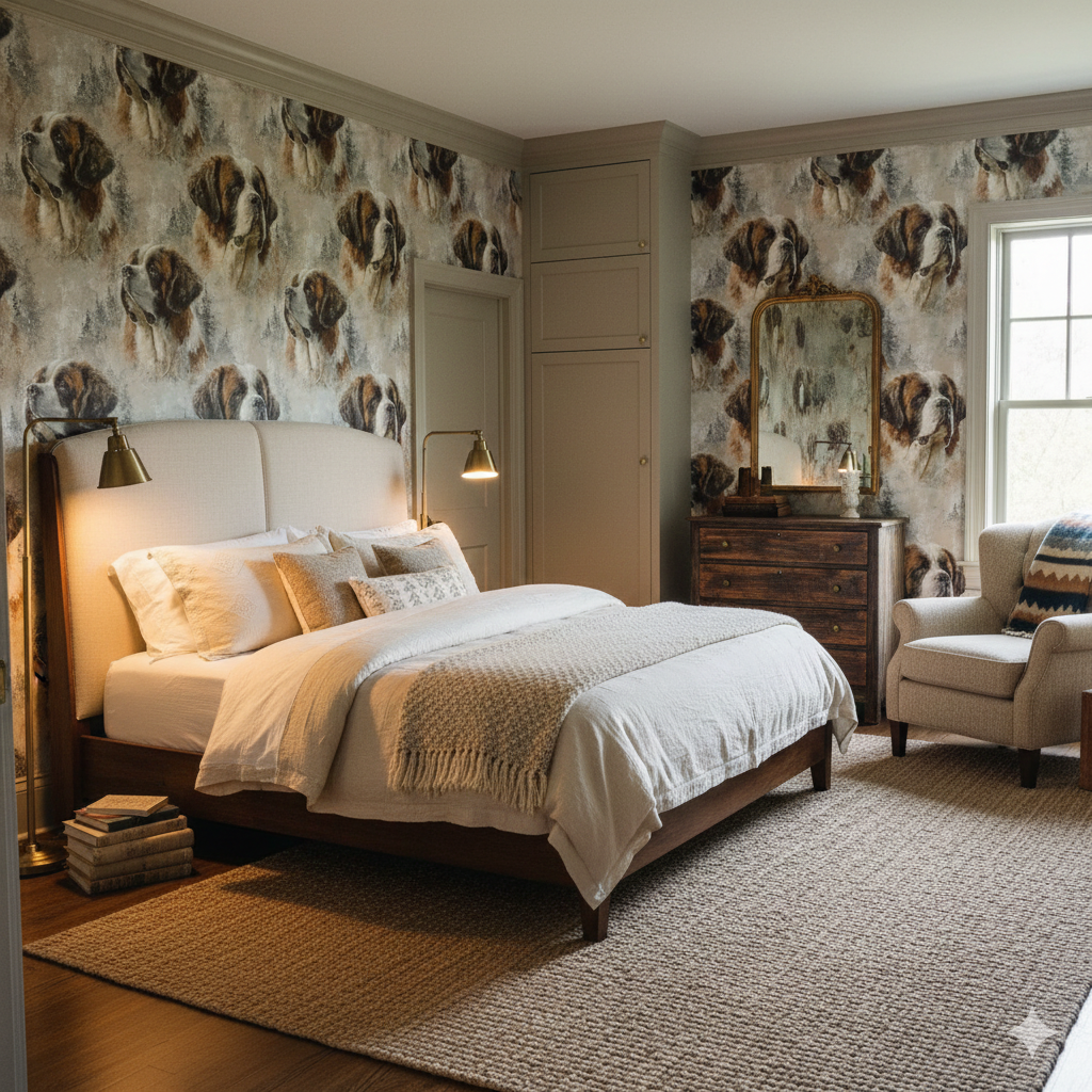 Saint Brumaire wallpaper with dog pattern on the wall.
