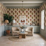 Sonoran Embershade wallpaper featuring desert cactus pattern on the walls, displayed in a staged room.