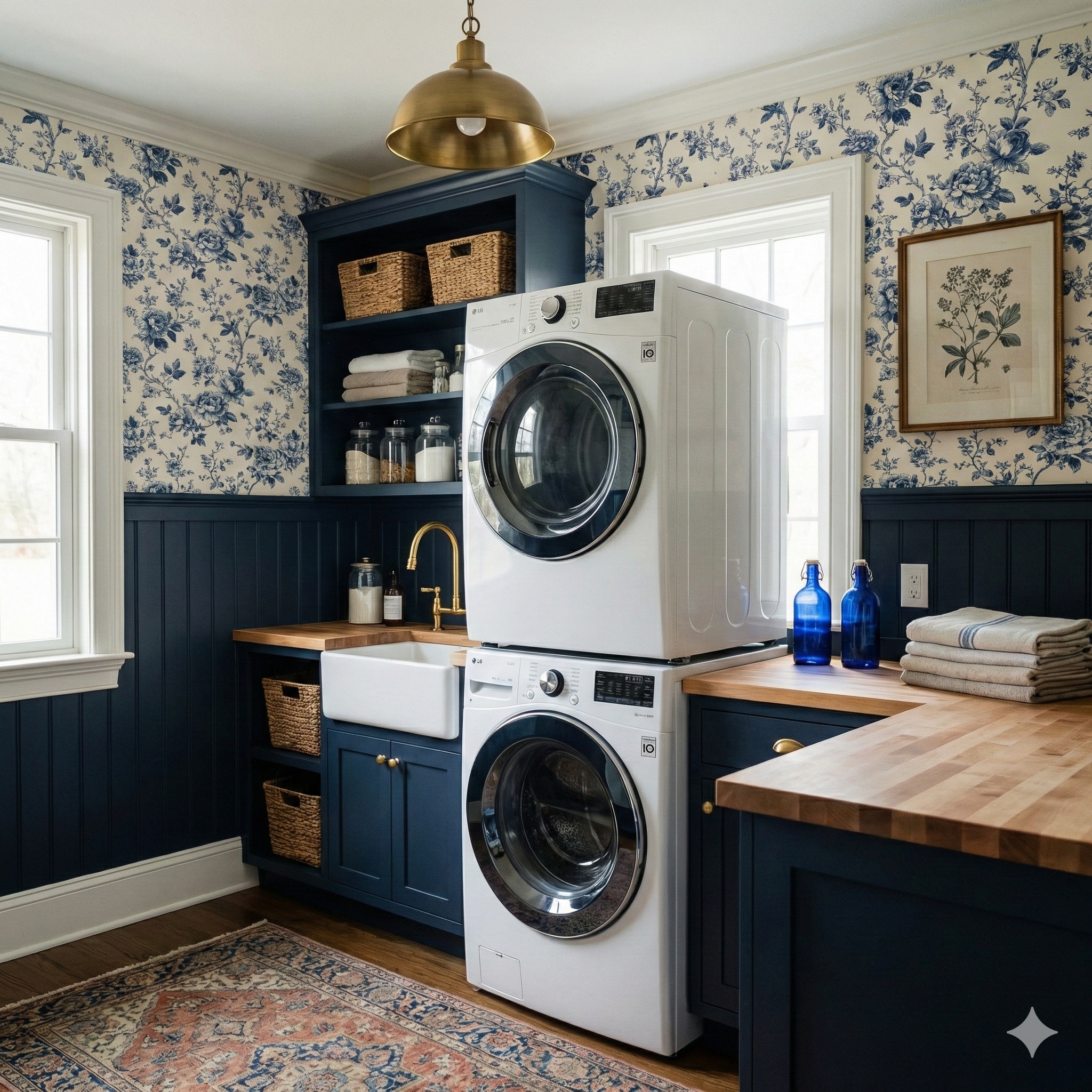 Hartford Sketch Wallpaper with a blue floral pattern on a light background.