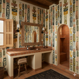 Totem Eye wallpaper with colorful geometric shapes, decorative eye patterns, and textured details.