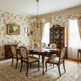 Chérubin Gala Wallpaper with cherub and floral pattern on a cream background.
