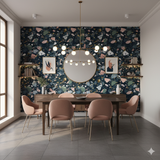 Colorful terrazzo pattern wallpaper, Celeste Oro Wallpaper, with dark blue, pink, and green fragments.