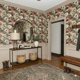 Fleur d’Ambrelune Wallpaper featuring a detailed floral pattern in shades of white, pink, and brown.