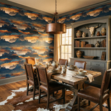 Evening in Oracle Wallpaper with a watercolor mountain landscape pattern on the wall.