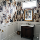 Park Row Wallpaper with a dog portrait pattern on paper texture.