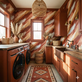 Solterra Vein wallpaper with painterly brushstroke pattern, in warm earth tones.
