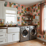 Arroyo Rosa wallpaper with a cactus block pattern and pink tones.