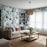 Floral wallpaper featuring daisies and ferns, in watercolor style.
