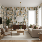 Prairie Grid Wallpaper with a geometric pattern, earthy tones and subtle textures.