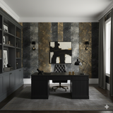 Textured Valenforge Wallpaper with a metallic stripe pattern in an office setting.