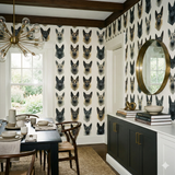 Geometric German Shepherd wallpaper from Brewster Home Fashions, featuring a polygonal dog head pattern in multiple shades.
