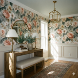 Portwyn Peony Wallpaper with floral pattern and green accents.