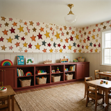 Starfall Crayon Parade wallpaper with star pattern on a white background.
