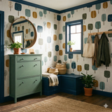 Treetop Sift wallpaper with tree pattern, shown on a wall in a room.
