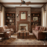 Tetherfield Weave Wallpaper with diamond pattern on a brown textured surface.