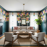 Floral wallpaper with flower pattern, by Schumacher, in a colorful and vibrant botanical style.