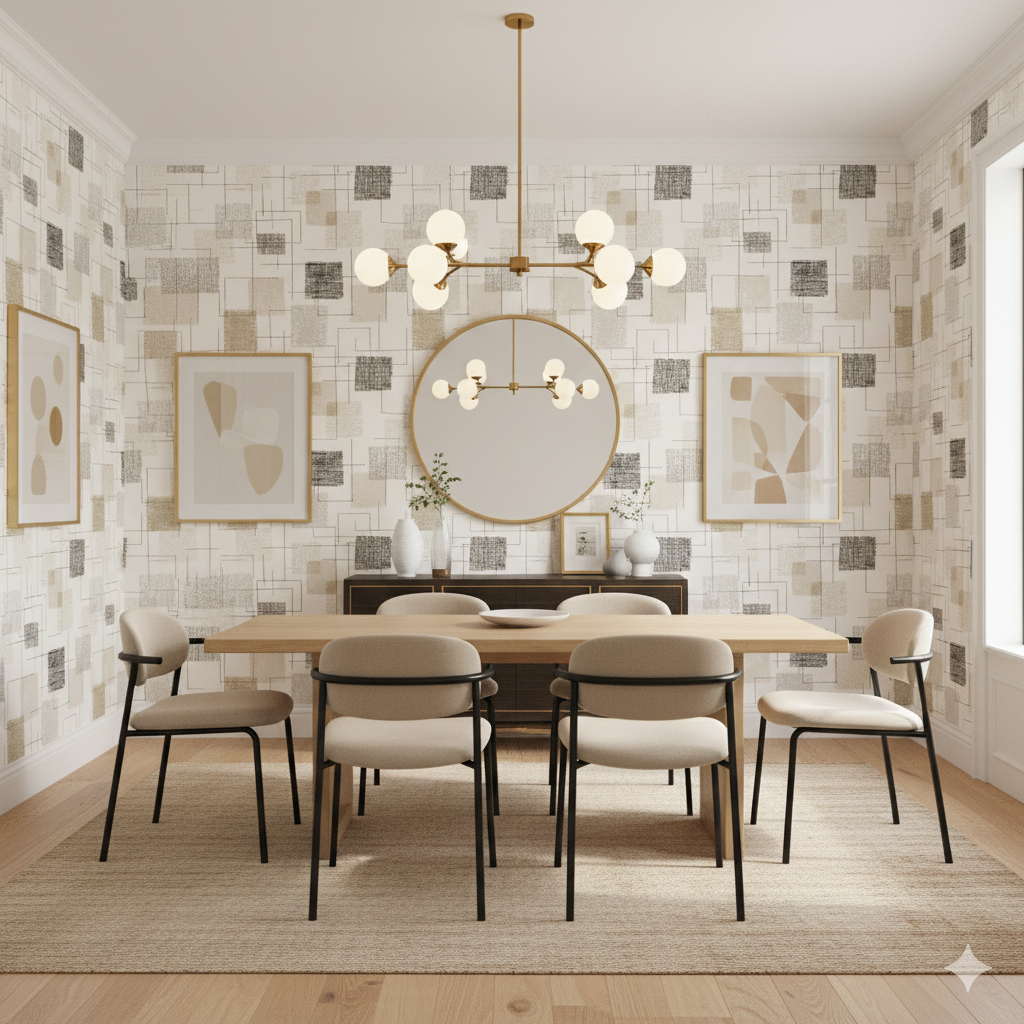 Linework Matrix wallpaper with a geometric grid pattern, displaying shades of beige, white, and gray.