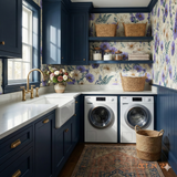 Floral wallpaper with lavender accents, featuring a daisy pattern, and botanical designs.