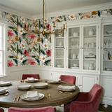 Floral print wallpaper with a textured finish and a bright, artistic style.