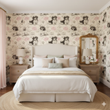 Lotus Companion wallpaper with dog and flower pattern.
